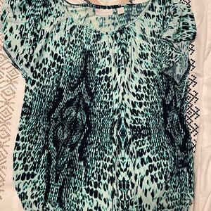 New York & Company Green Relaxed Ruffled Blouse